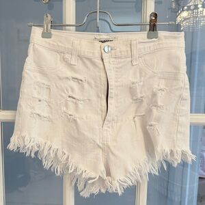 APHRODITE Women's White Distressed Frayed Hem Denim Shorts Size L